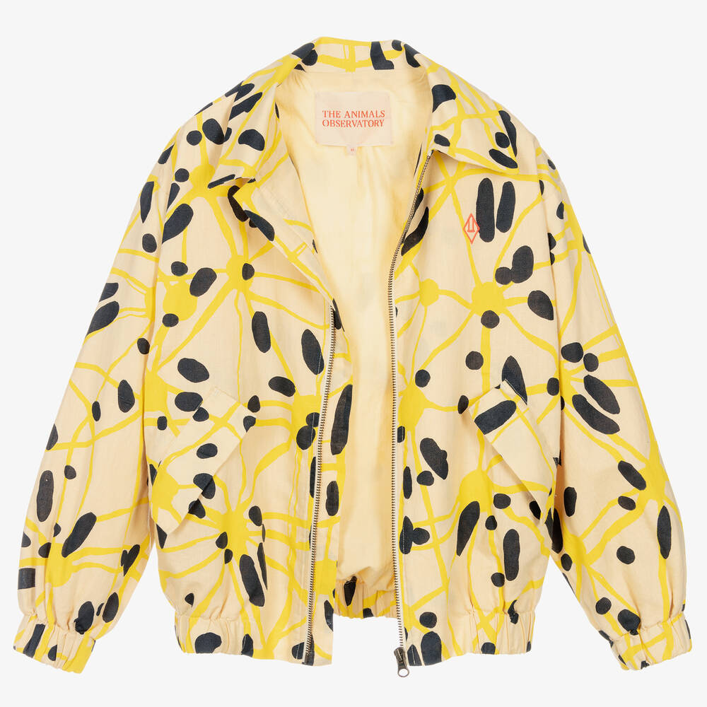 The Animals Observatory-Бежево-желтая льняная куртка с узором | Childrensalon Outlet