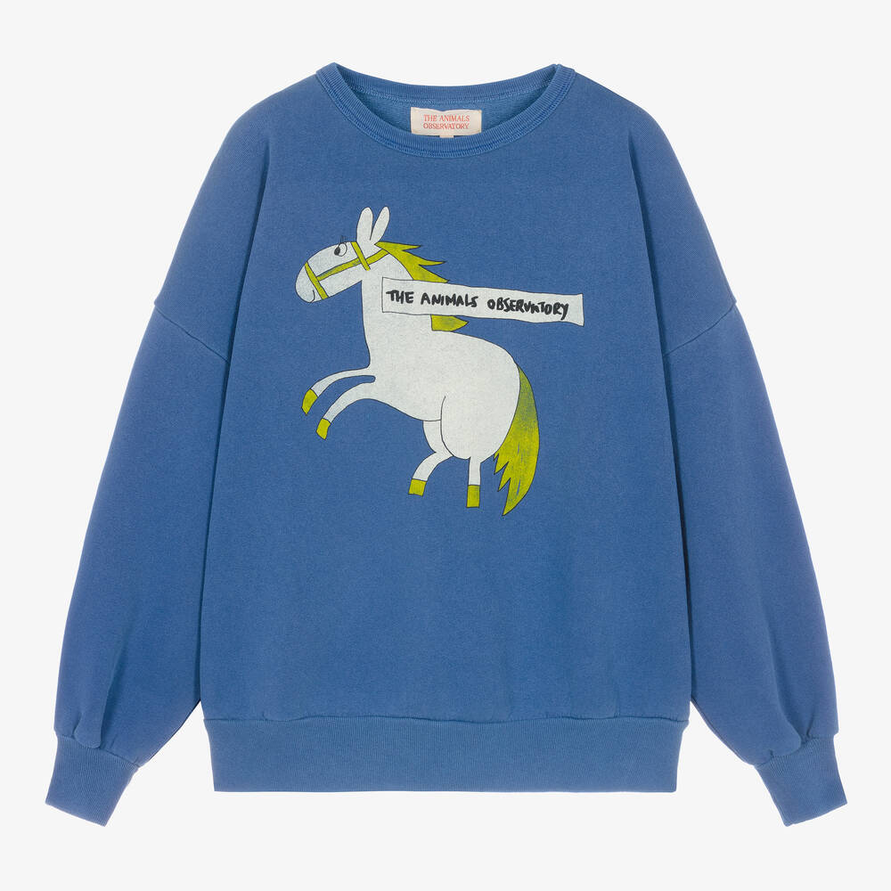 The Animals Observatory - Teen Blue Cotton Horse Oversize Sweatshirt | Childrensalon