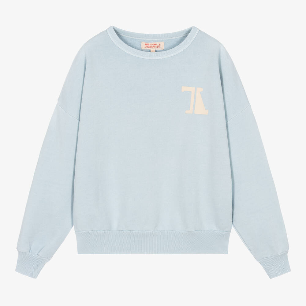 The Animals Observatory - Teen Blue Cotton Logo Oversize Sweatshirt | Childrensalon