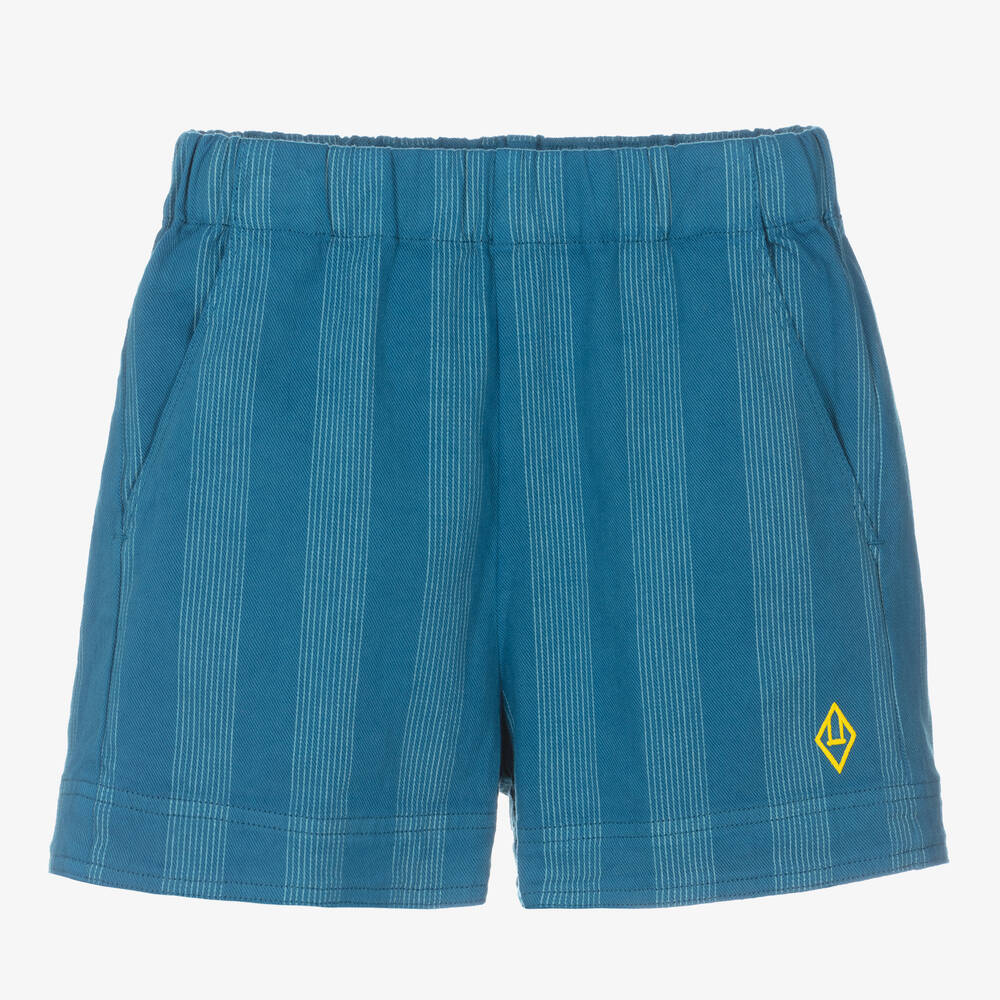 The Animals Observatory-Teen Blue Stripe Cotton Twill Shorts | Childrensalon Outlet