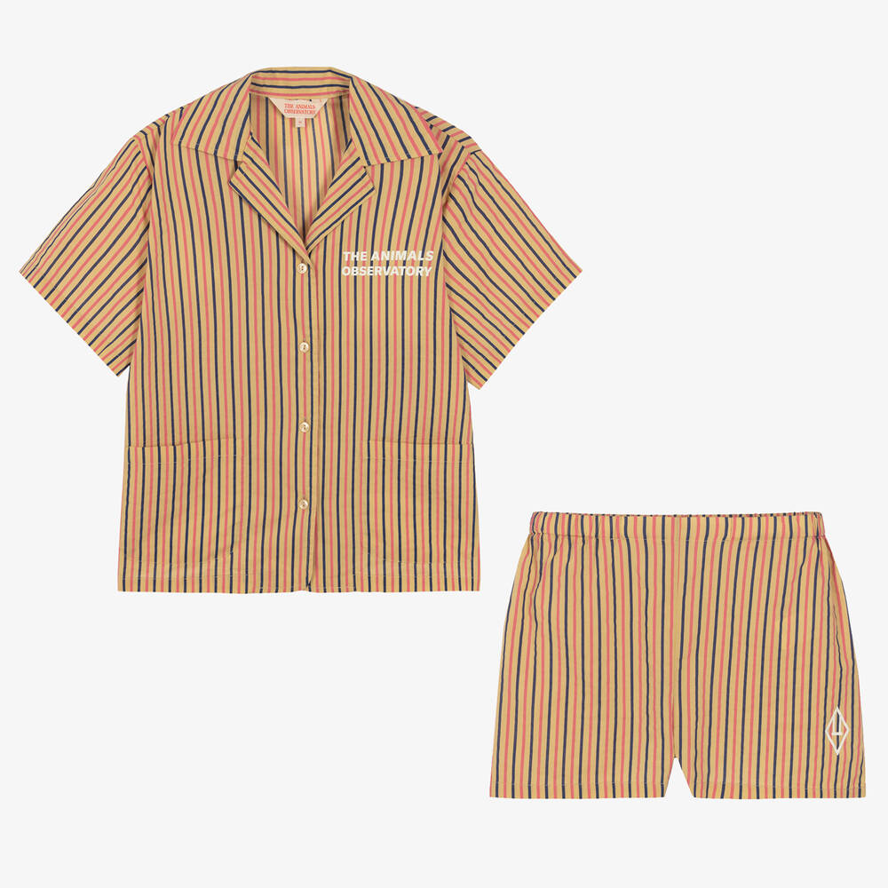 The Animals Observatory - Teen Boys Beige Striped Shorts Set | Childrensalon