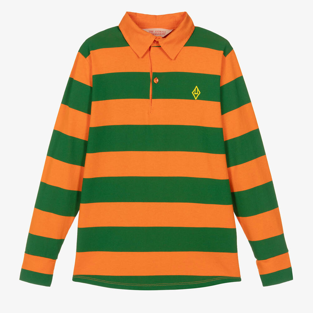 The Animals Observatory - Teen Boys Orange & Green Striped Rugby Shirt | Childrensalon
