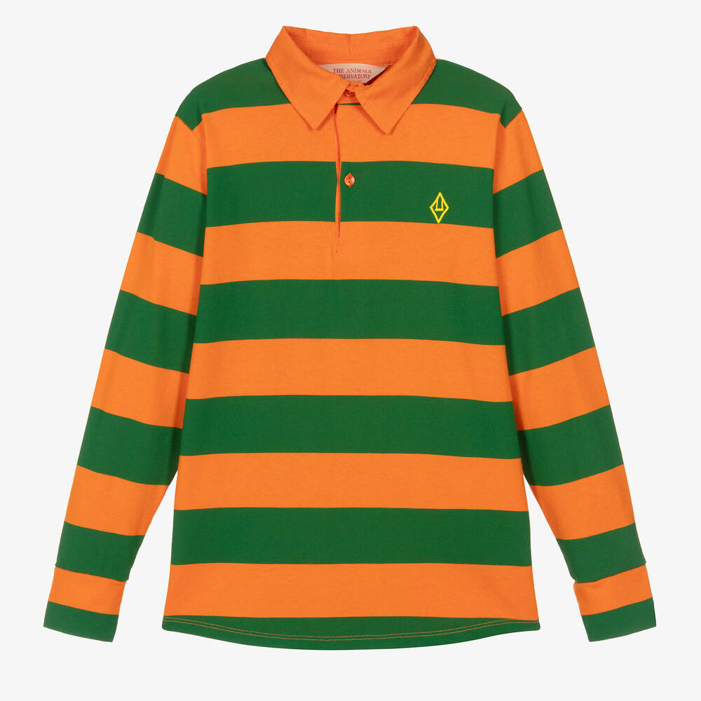 The Animals Observatory-Teen Boys Orange & Green Striped Rugby Shirt | Childrensalon Outlet