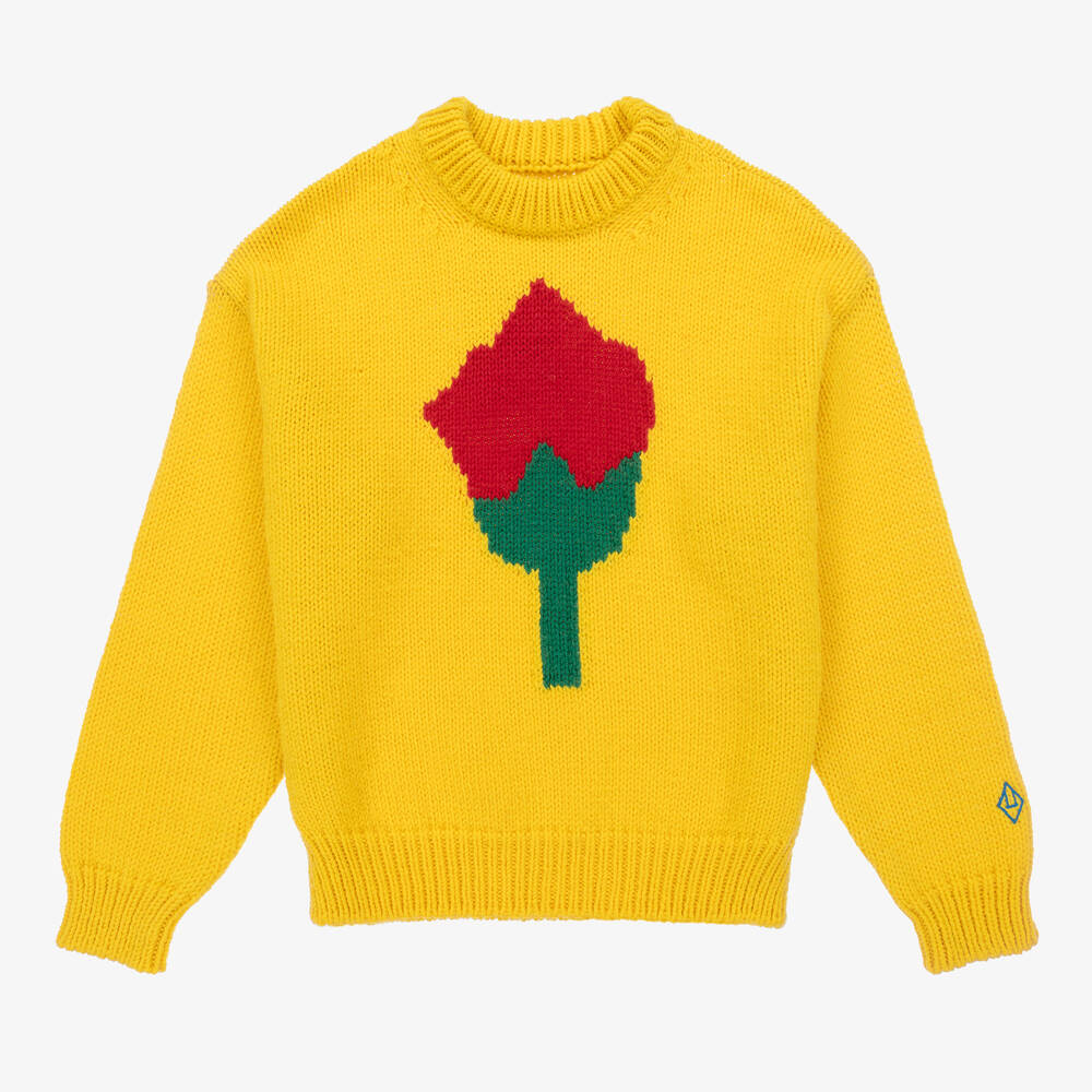 The Animals Observatory - Teen Bright Yellow Intarsia Wool Sweater | Childrensalon