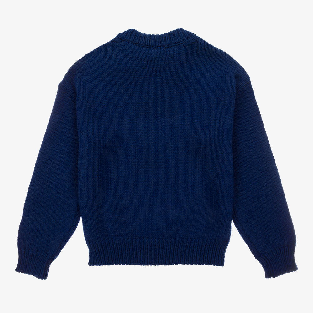 The Animals Observatory-بلوفر صوف نمط إنتارسيا لون أزرق | Childrensalon Outlet