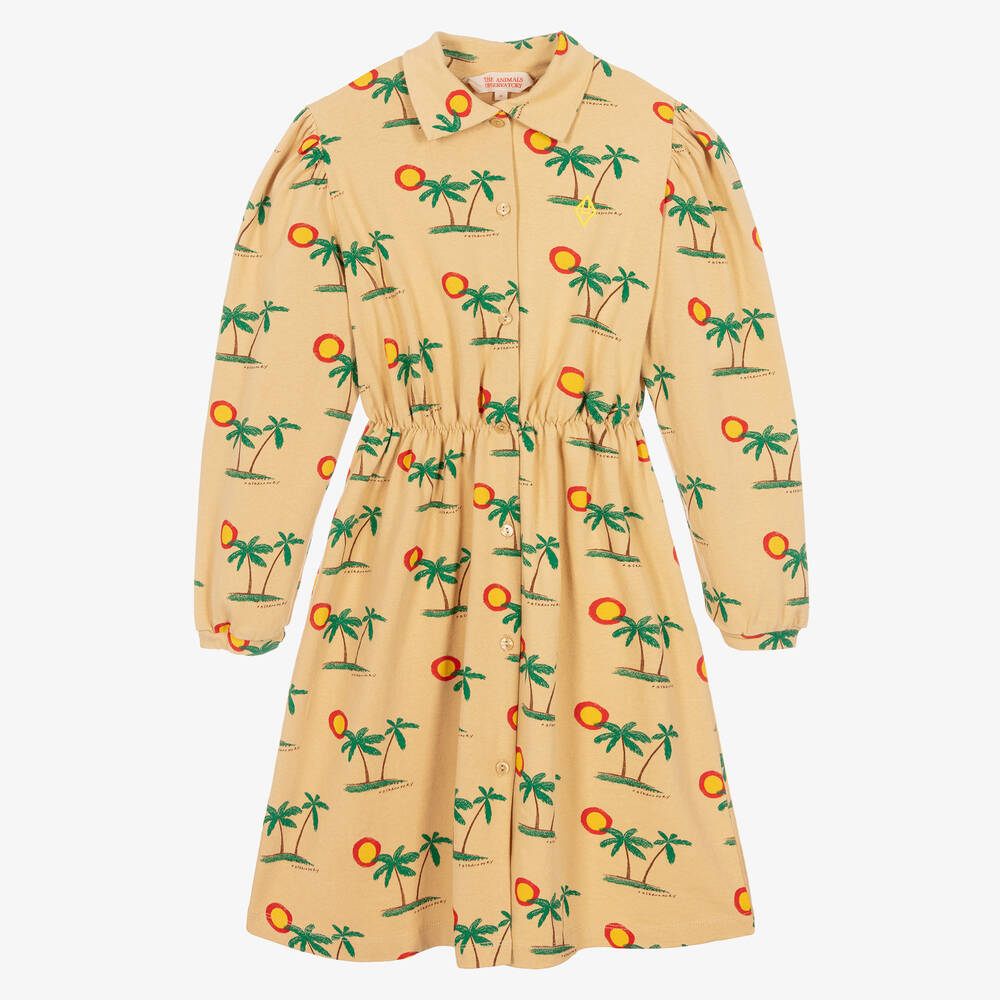The Animals Observatory-Teen Girls Beige Cotton Palm Tree Dress | Childrensalon Outlet