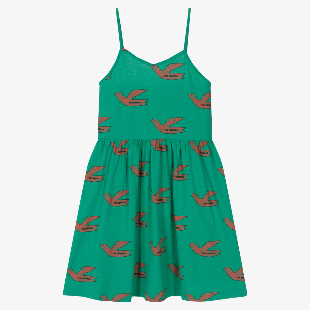 The Animals Observatory - Teen Girls Green Cotton Logo Bird Dress | Childrensalon