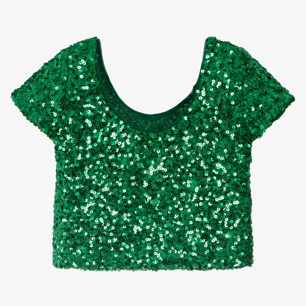 The Animals Observatory Teen Girls Green Sequin Top