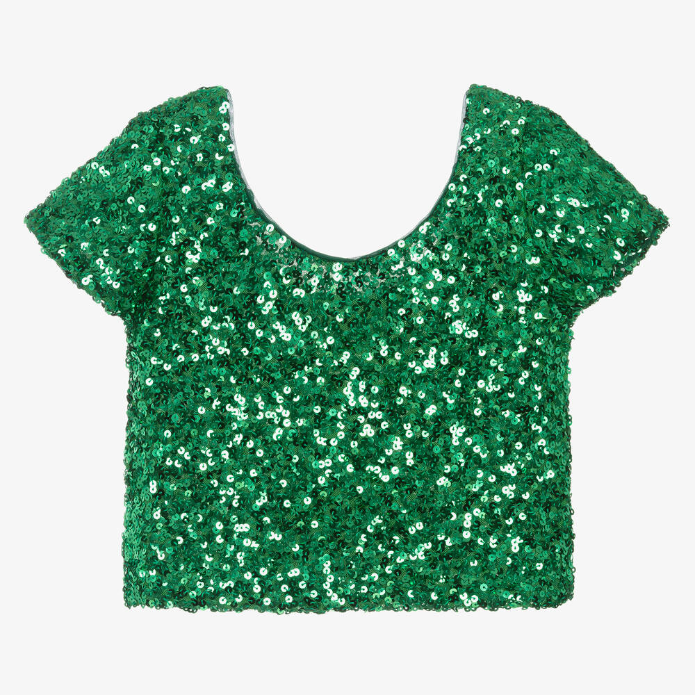 Teen Girls Green Sequin Top
