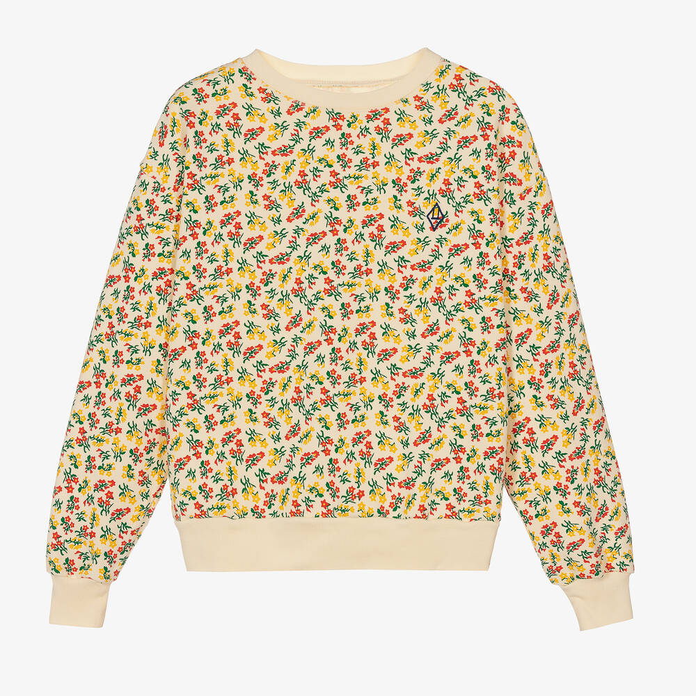 The Animals Observatory - Teen Girls Ivory Cotton Floral Sweatshirt | Childrensalon