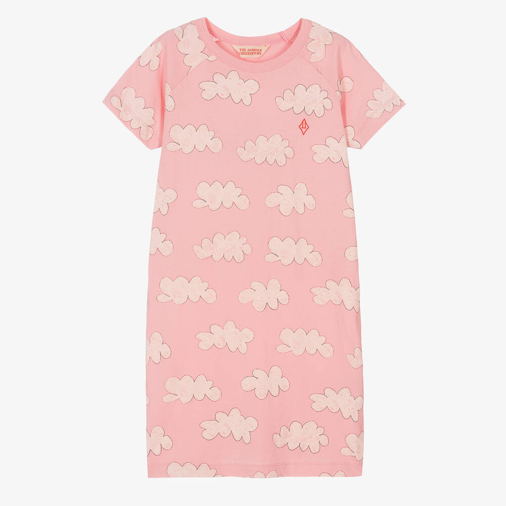 The Animals Observatory - Розовое хлопковое платье с облаками | Childrensalon