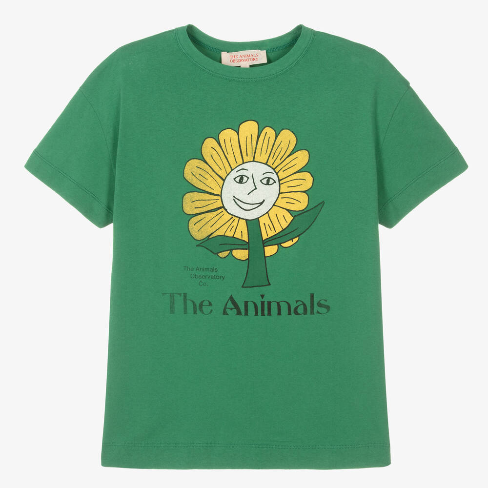 The Animals Observatory-Teen Green Cotton Flower T-Shirt | Childrensalon Outlet