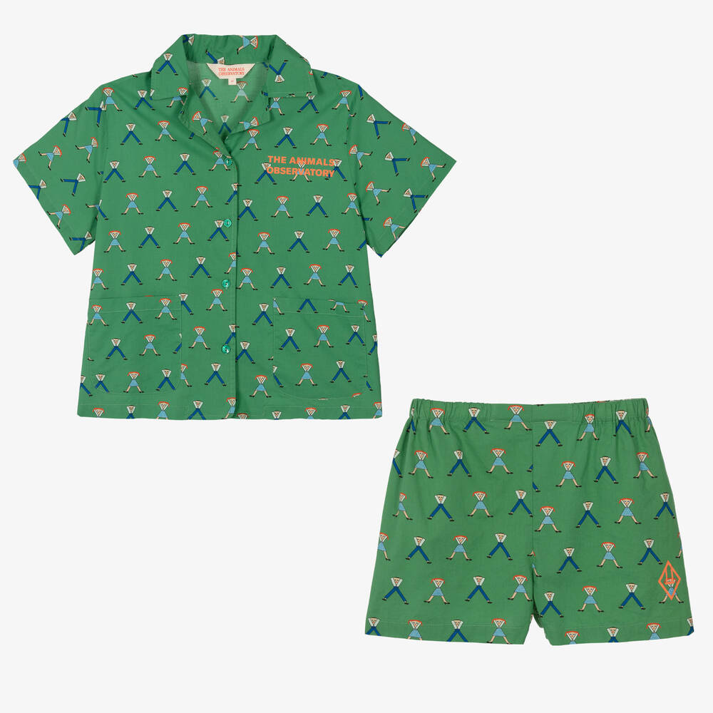 The Animals Observatory-Teen Green Cotton Shirt & Shorts Set | Childrensalon Outlet
