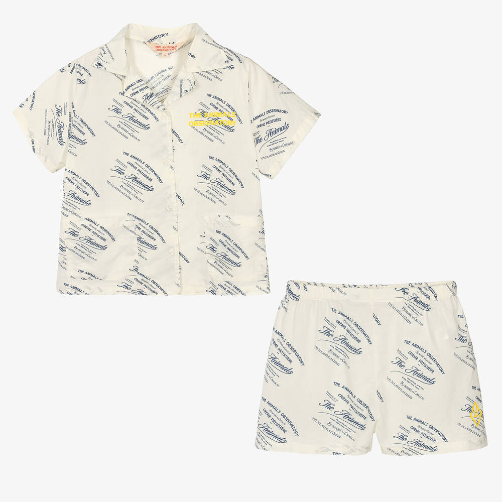 The Animals Observatory-Teen Ivory Cotton Shirt & Shorts Set | Childrensalon Outlet