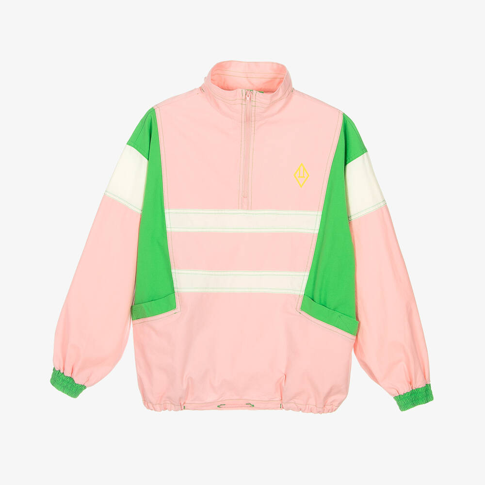 The Animals Observatory - Teen Pink & Green Cotton Colourblock Jacket | Childrensalon