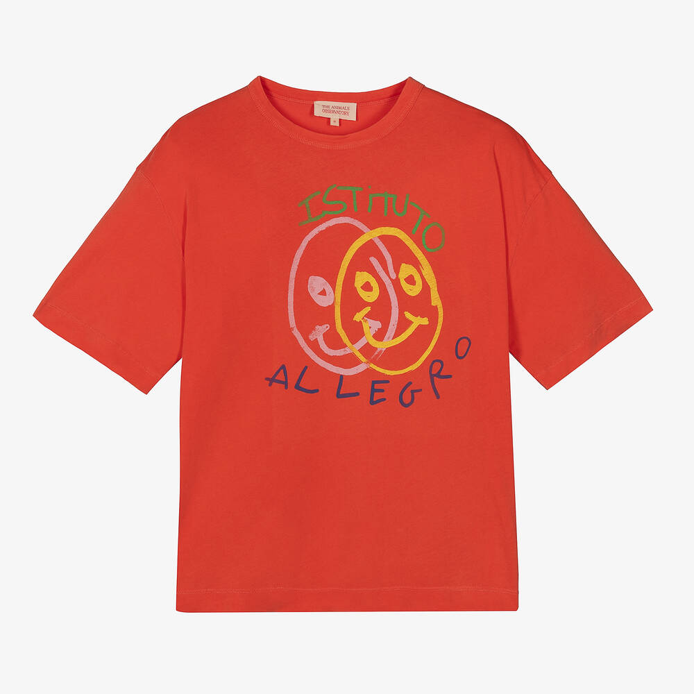 The Animals Observatory - Красная хлопковая футболка оверсайз | Childrensalon