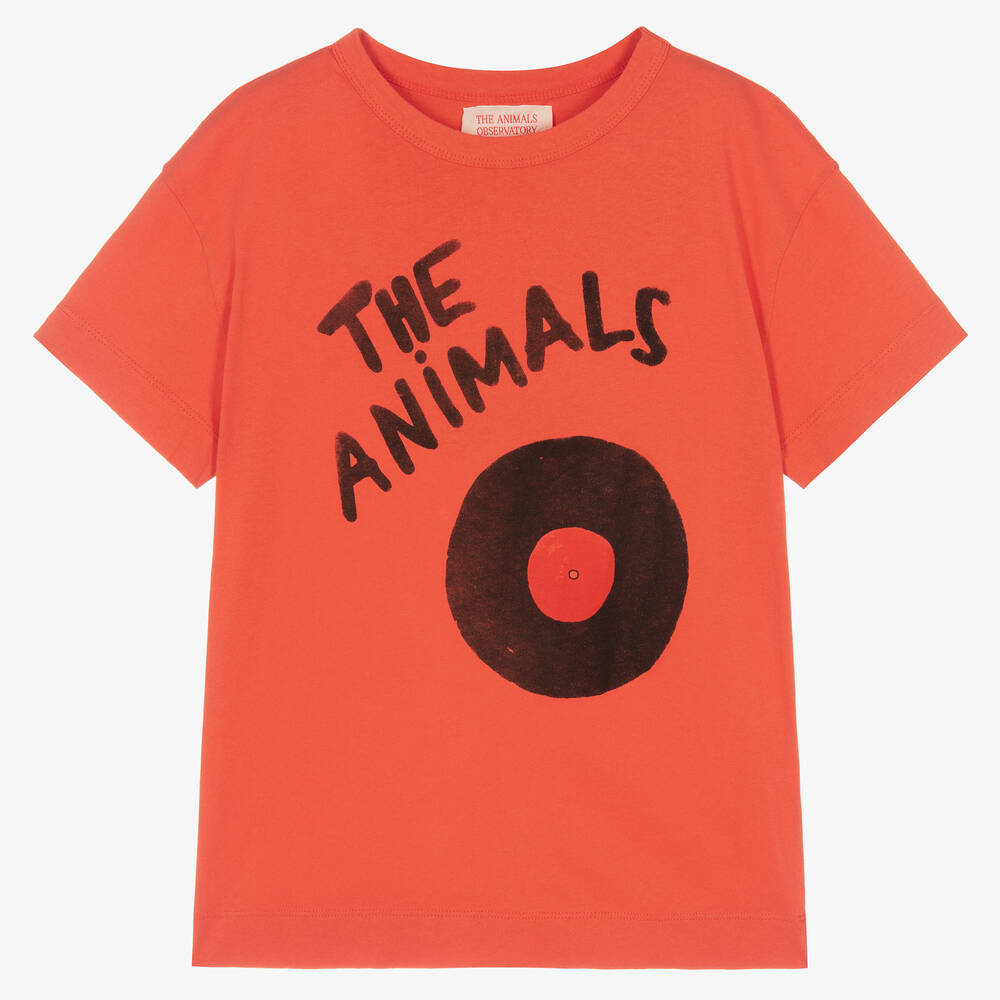 The Animals Observatory - Teen Red Cotton Vinyl Record & Logo T-Shirt | Childrensalon