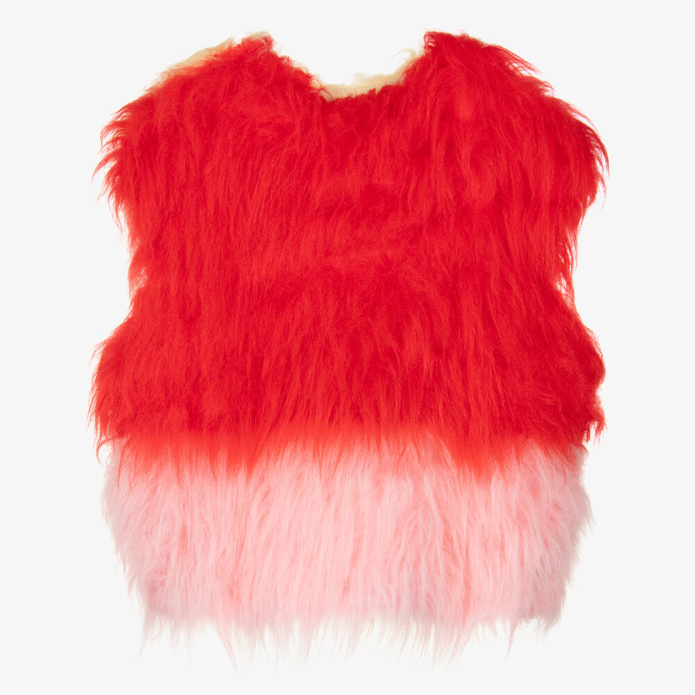 The Animals Observatory - Teen Red & Ivory Faux Fur Slipover | Childrensalon
