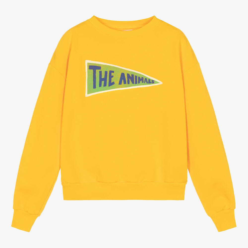 The Animals Observatory - Teen Yellow Cotton Flag & Logo Sweatshirt  | Childrensalon