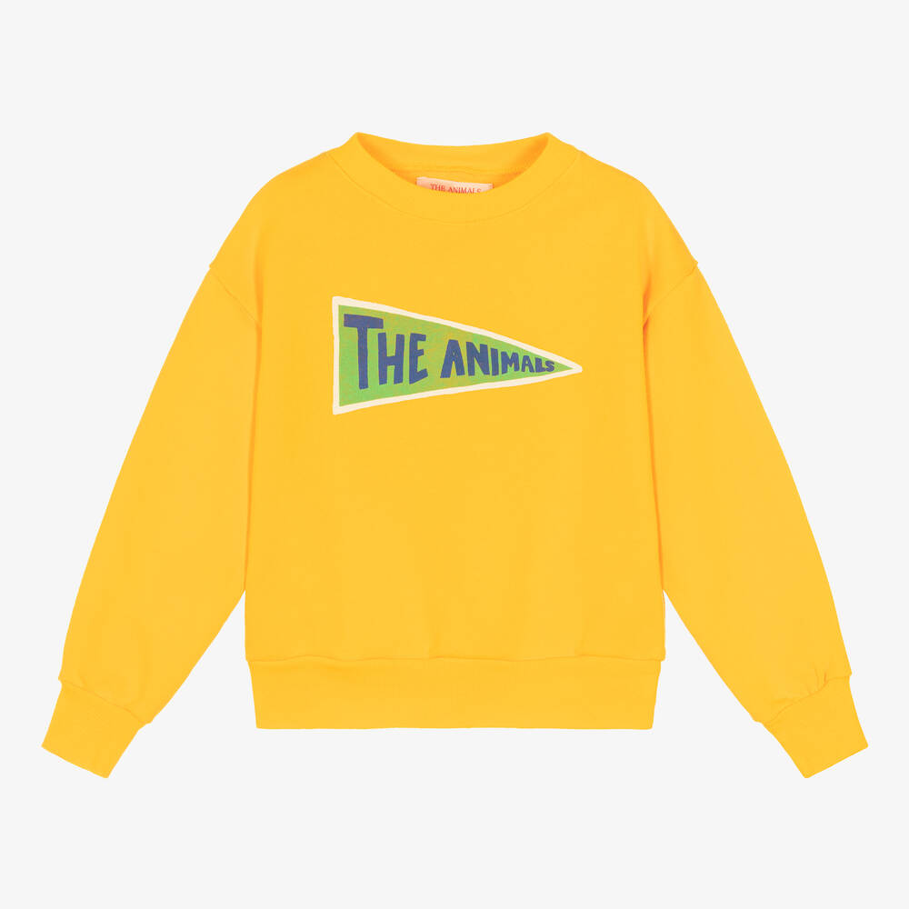 The Animals Observatory - Yellow Cotton Flag & Logo Sweatshirt  | Childrensalon