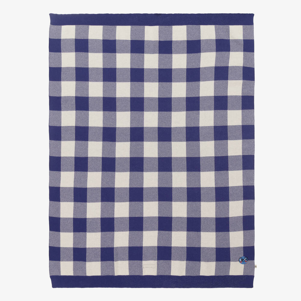 The Bonnie Mob - Baby Boys Blue Cotton Check Blanket (100cm) | Childrensalon