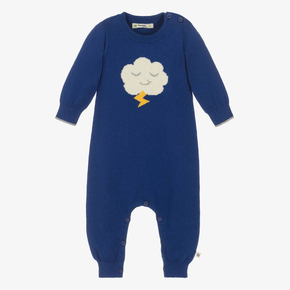 The Bonnie Mob - Baby Boys Blue Cotton Knit Cloud Romper | Childrensalon