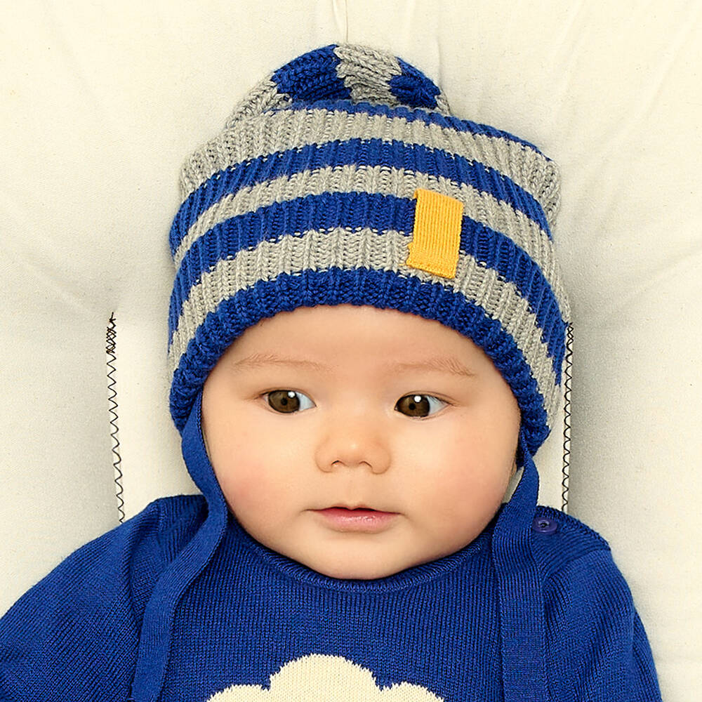 The Bonniemob Baby Boys Blue Striped Knitted Hat