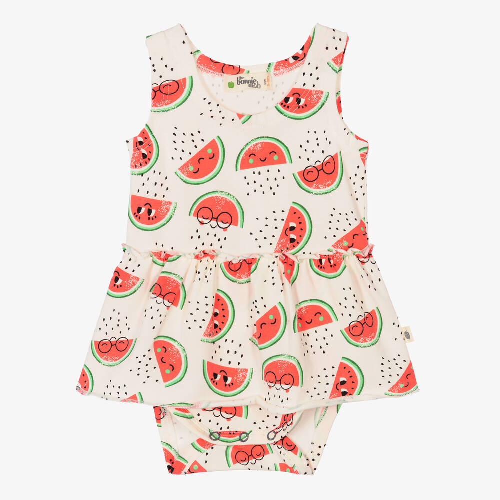 The Bonniemob - Wassermelonen-Baumwollkleid elfenb. | Childrensalon