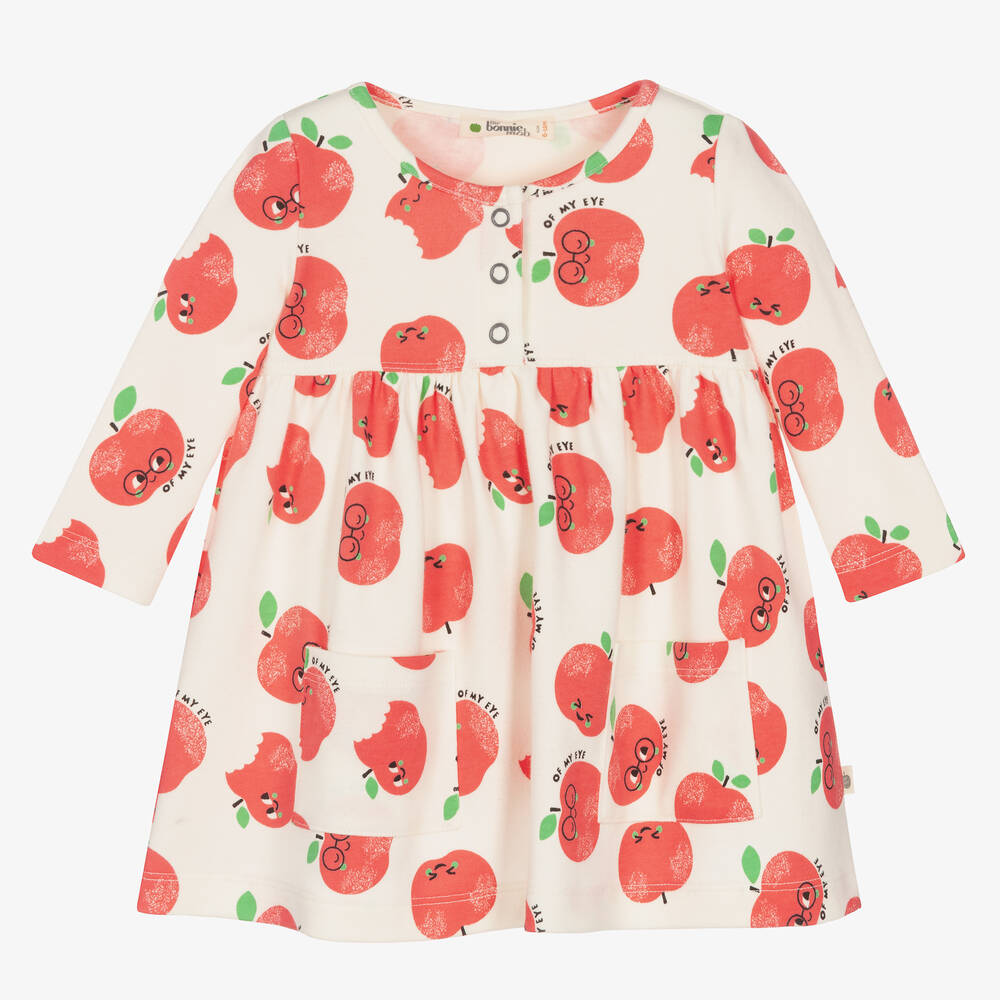 The Bonniemob - Baby Girls Ivory & Red Apple Cotton Dress | Childrensalon
