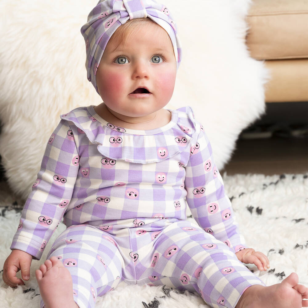 The Bonnie Mob Baby Girls Purple Cotton Gingham Leggings