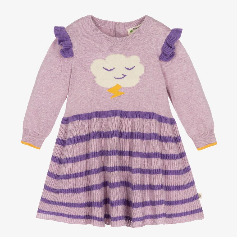 The Bonnie Mob - Violettes Baumwoll-Strickkleid mit Wolkenmotiv für weibliche Babys | Childrensalon
