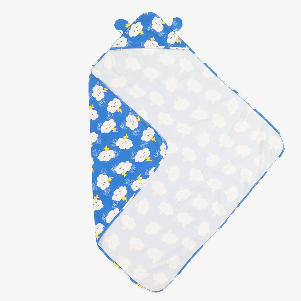 The Bonniemob - Синее одеяло с капюшоном и тучками (96см) | Childrensalon
