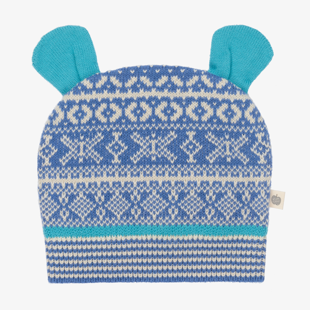 The Bonniemob - قبعة جاكارد قطن عضوي وكشمير لون أزرق للأطفال | Childrensalon