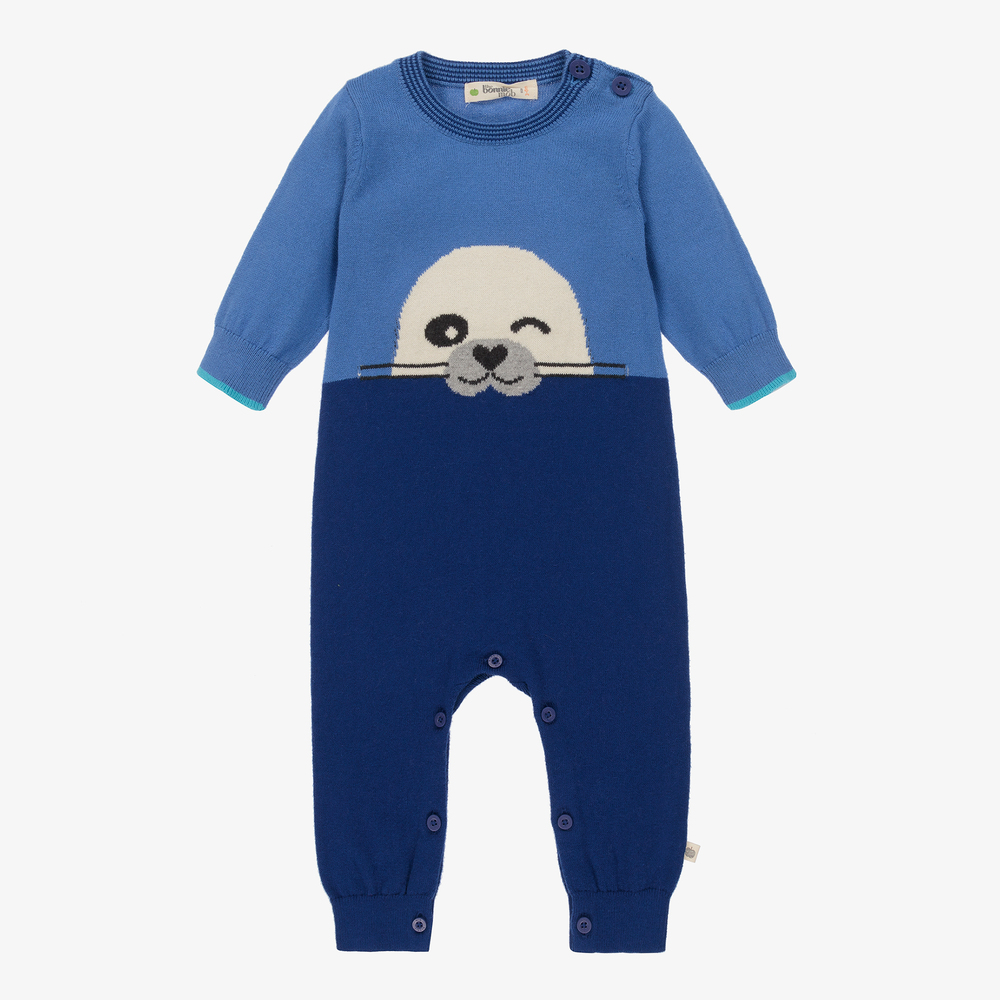 The Bonnie Mob - Blue Knitted Babysuit | Childrensalon
