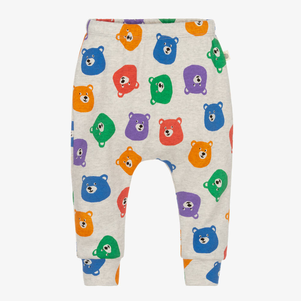 The Bonniemob - Grey Bear Cotton Jersey Baby Trousers | Childrensalon