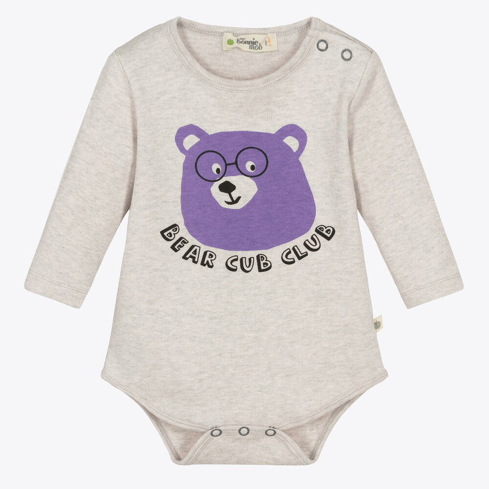 The Bonnie Mob - Grey Bear Organic Cotton Baby Bodyvest | Childrensalon