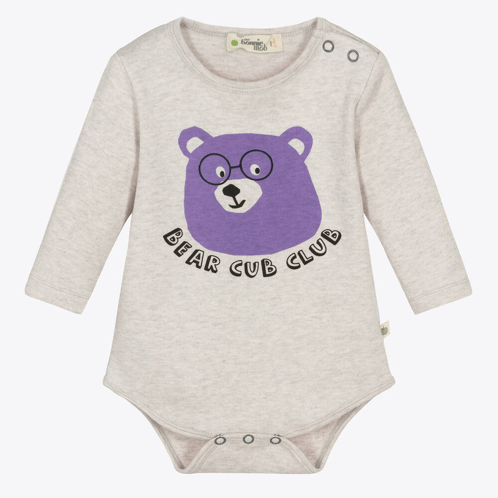 The Bonnie Mob - Grauer Baby-Body mit Bärenmotiv aus Bio-Baumwolle | Childrensalon