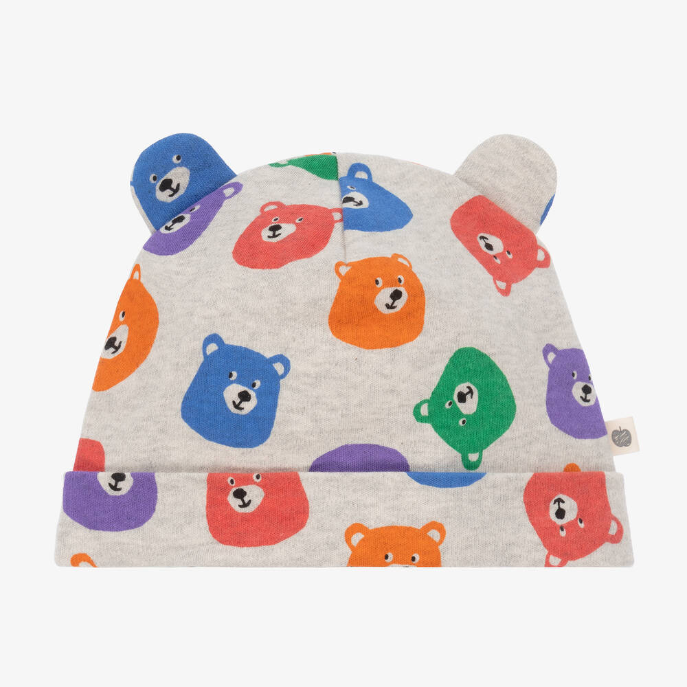 The Bonniemob - Grey Bear Print Cotton Baby Hat | Childrensalon