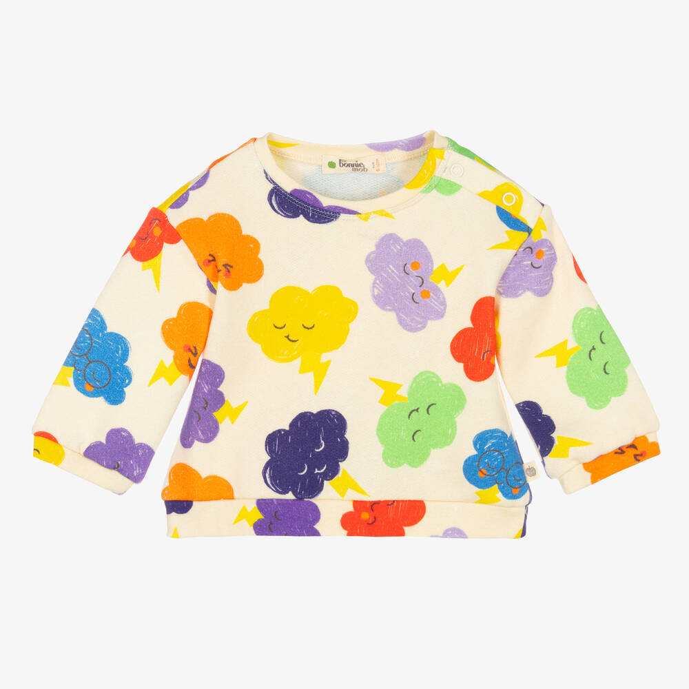 The Bonnie Mob - Elfenbeinfarbenes Baumwoll-Baby-Sweatshirt mit Wolkenmotiv | Childrensalon