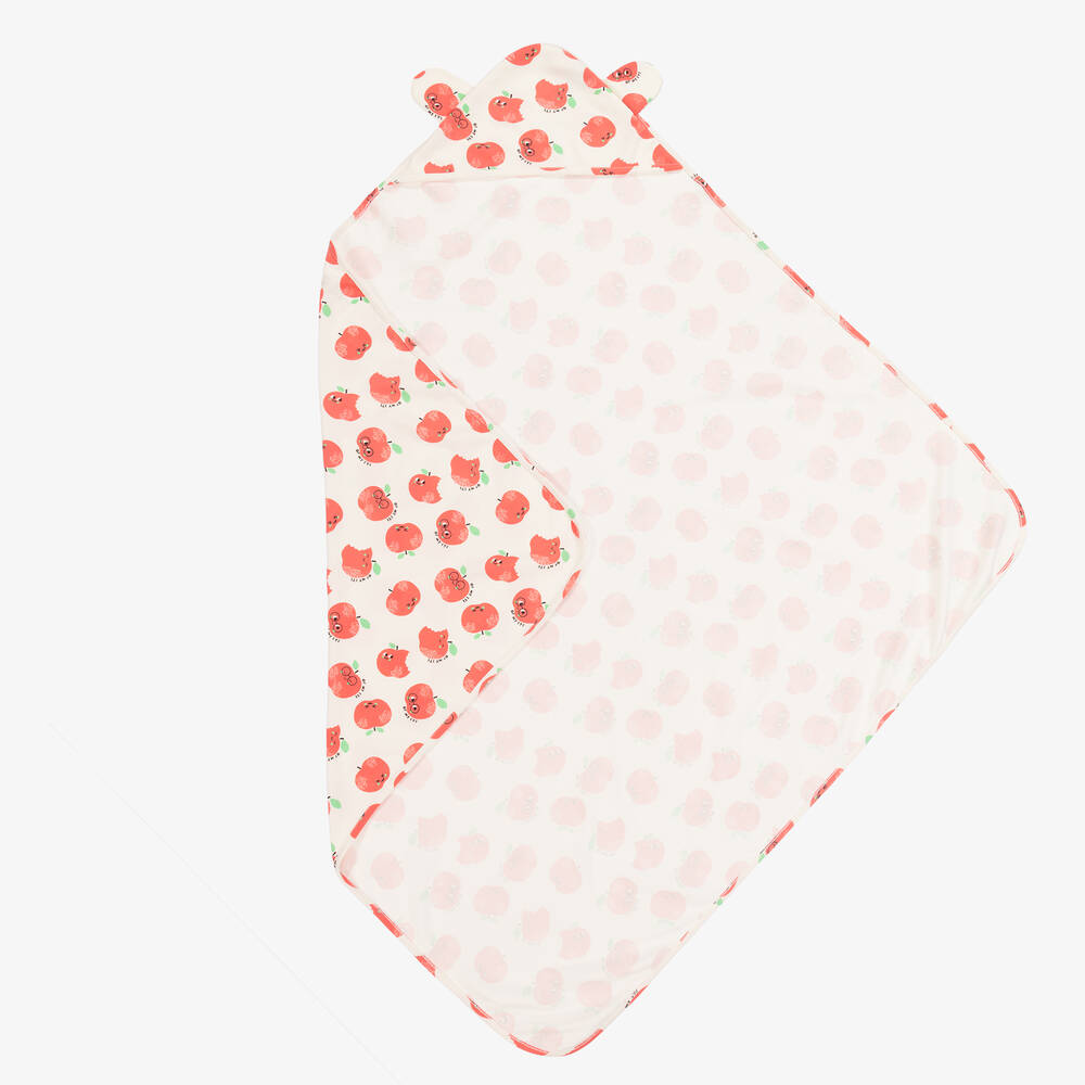 The Bonniemob - Кремовое одеяло с капюшоном и красными яблоками (96см) | Childrensalon