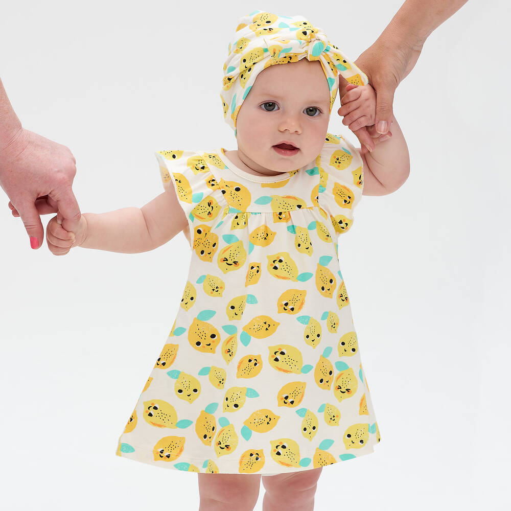 THE BONNIE MOB Girls Organic Cotton Lemon Dress
