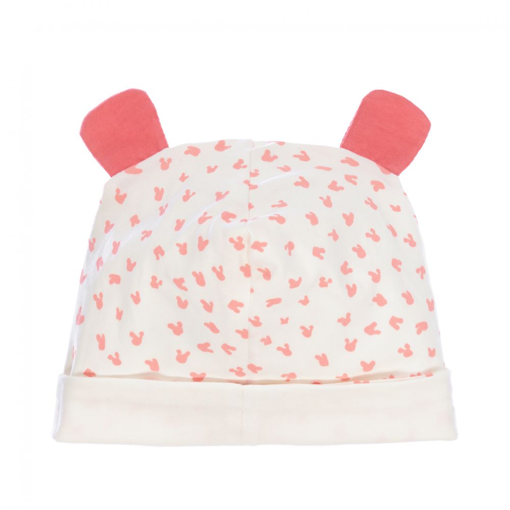 The Bonniemob - قبعة قطن عضوي جيرسي لون أبيض وزهري للمولودات | Childrensalon