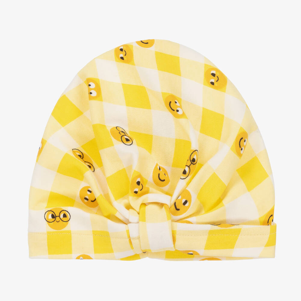 The Bonniemob - Turban bébé coton jaune à carreaux | Childrensalon