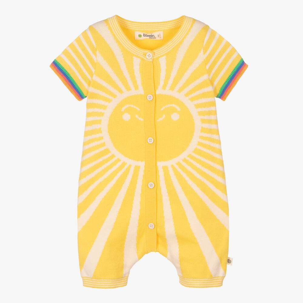 The Bonniemob - Yellow Cotton Knitted Sunshine Shortie | Childrensalon