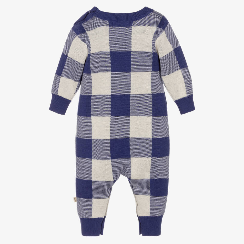 The Bonniemob-Baby Boys Blue Check Cotton Knit Romper | Childrensalon Outlet