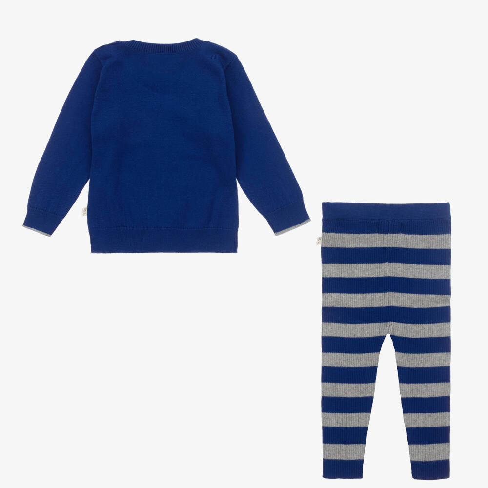 The Bonniemob-Baby Boys Blue Cotton Knit Leggings Set | Childrensalon Outlet