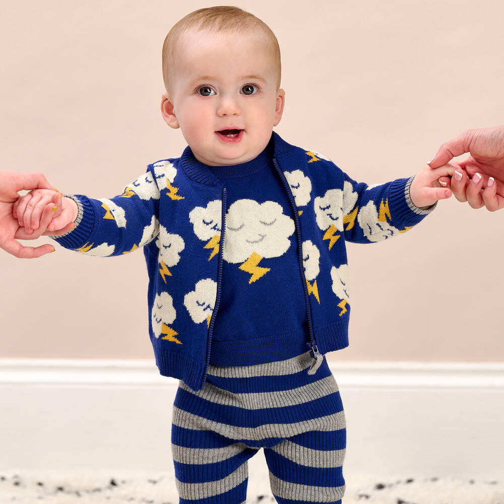 The Bonniemob-Baby Boys Blue Cotton Knit Leggings Set | Childrensalon Outlet
