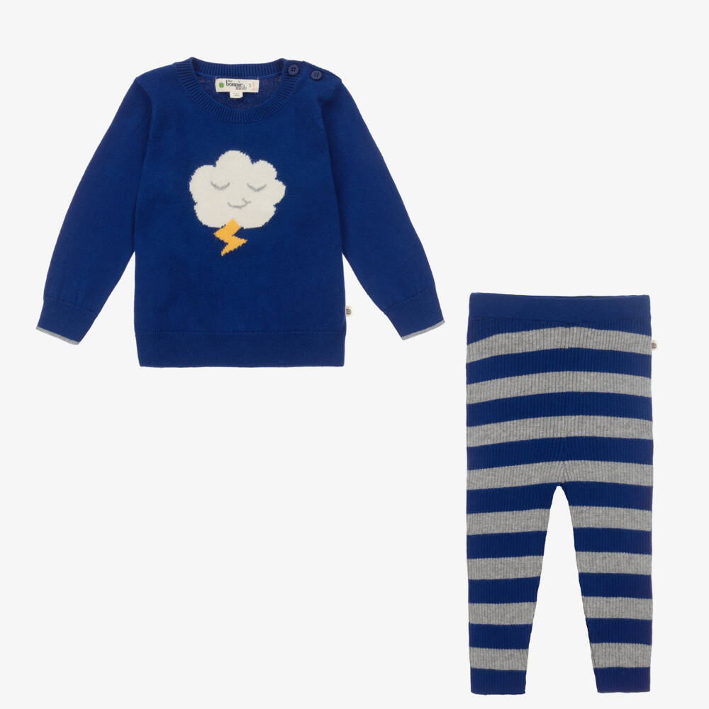 The Bonniemob-Baby Boys Blue Cotton Knit Leggings Set | Childrensalon Outlet