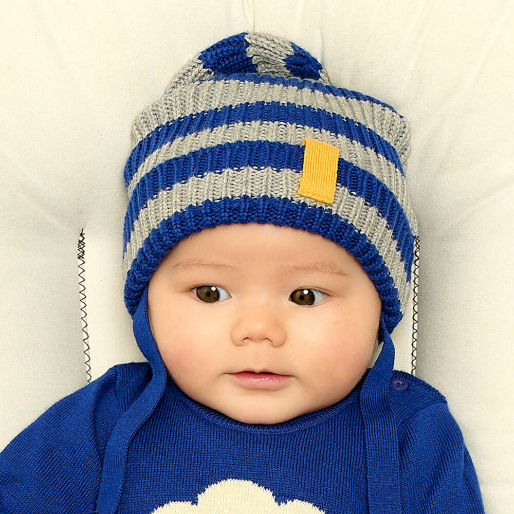 The Bonniemob-قبعة مزيج صوف محبوك مقلّم لون رمادي وأزرق | Childrensalon Outlet