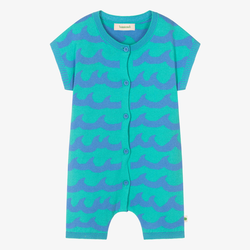 The Bonniemob-Baby Boys Blue Wave Cotton Knit Shortie | Childrensalon Outlet